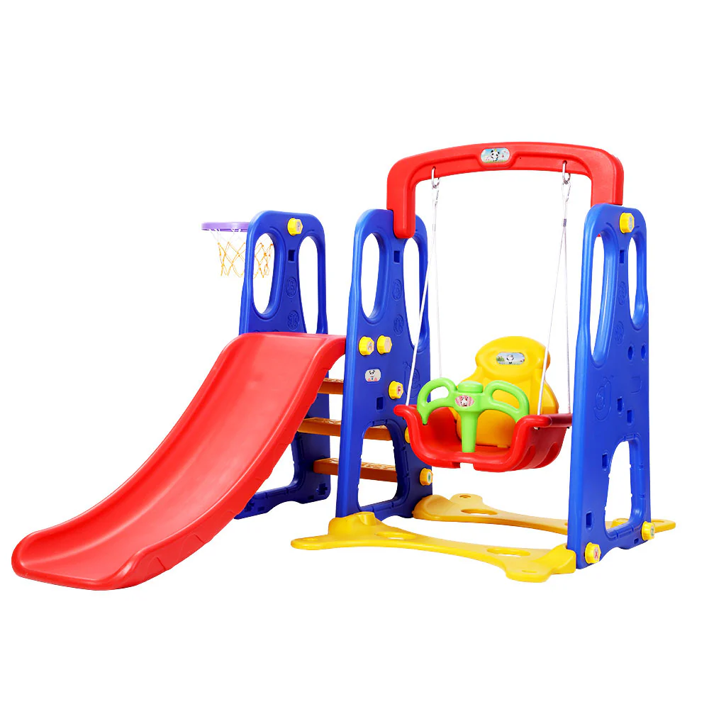 Kids 3-in-1 Slide Swing with Basketball Hoop Toddler Outdoor Indoor Play - Nurns