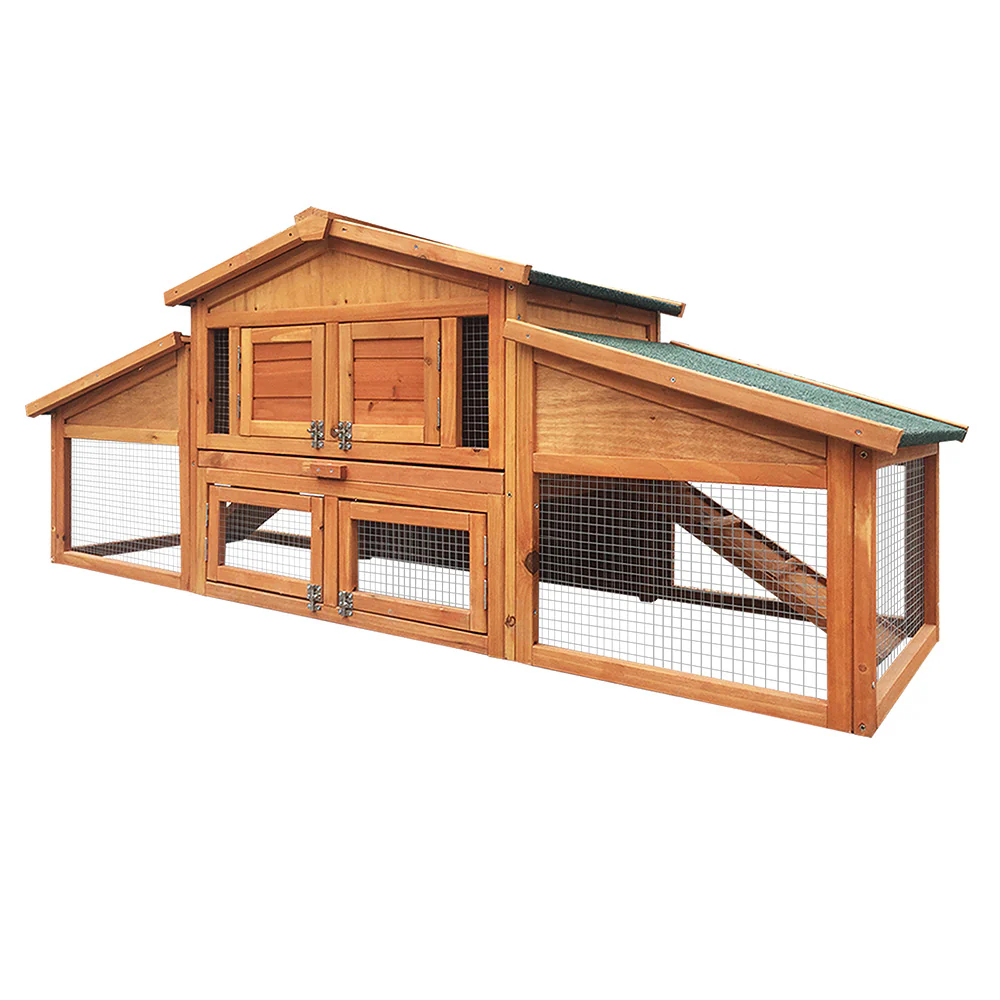 Rabbit Hutch Chicken Coop Wooden Pet Hutch 169cm x 52cm x 72cm - Nurns