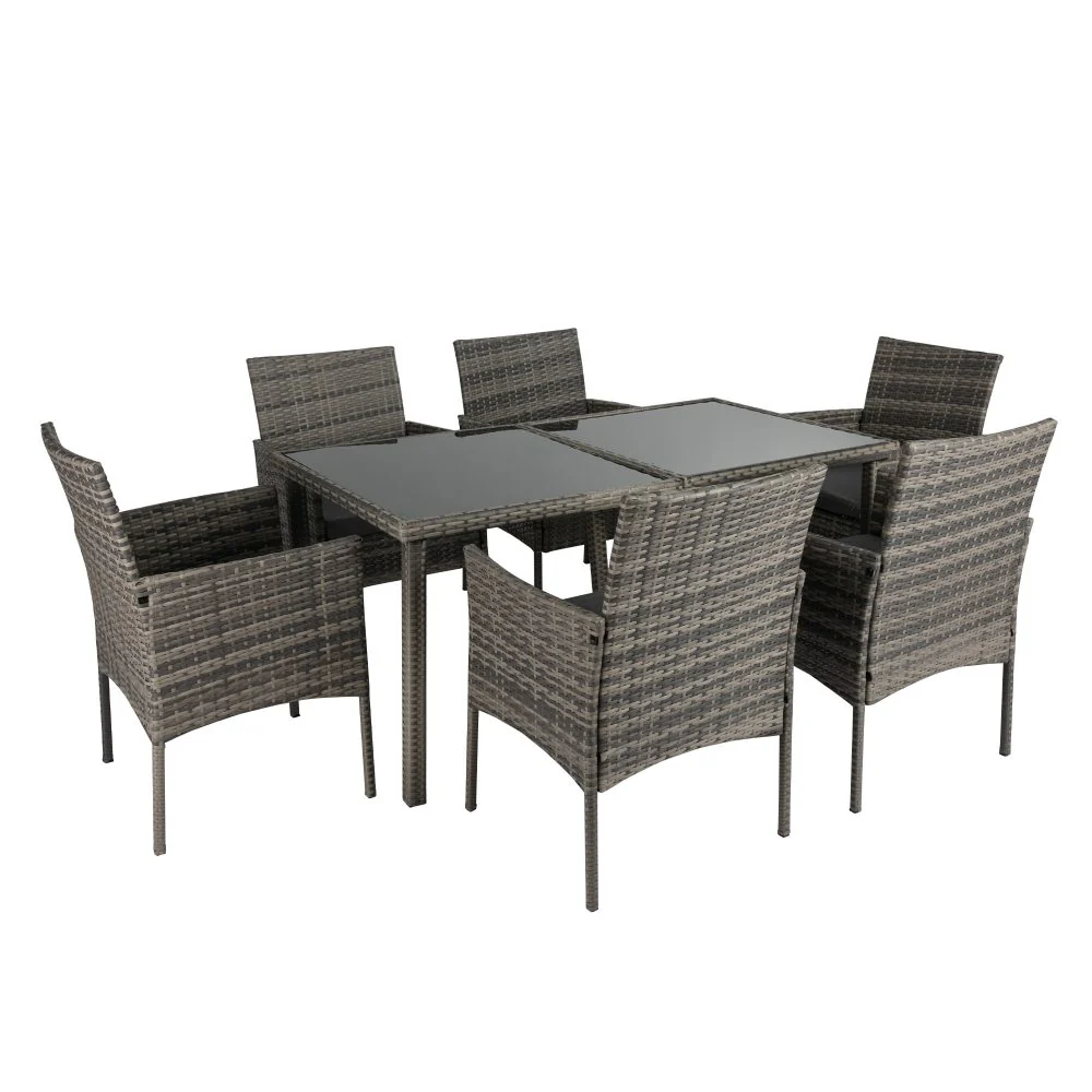 Lowry 6-Seater Rural Style Wicker 7-Piece Dining Set - Grey - Nurns