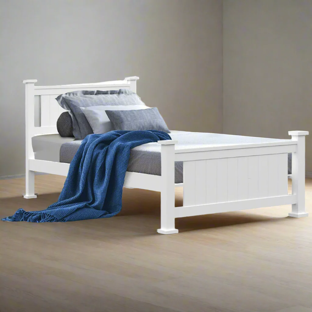 Maia Wooden Timber Bed Frame - White King Single - Nurns
