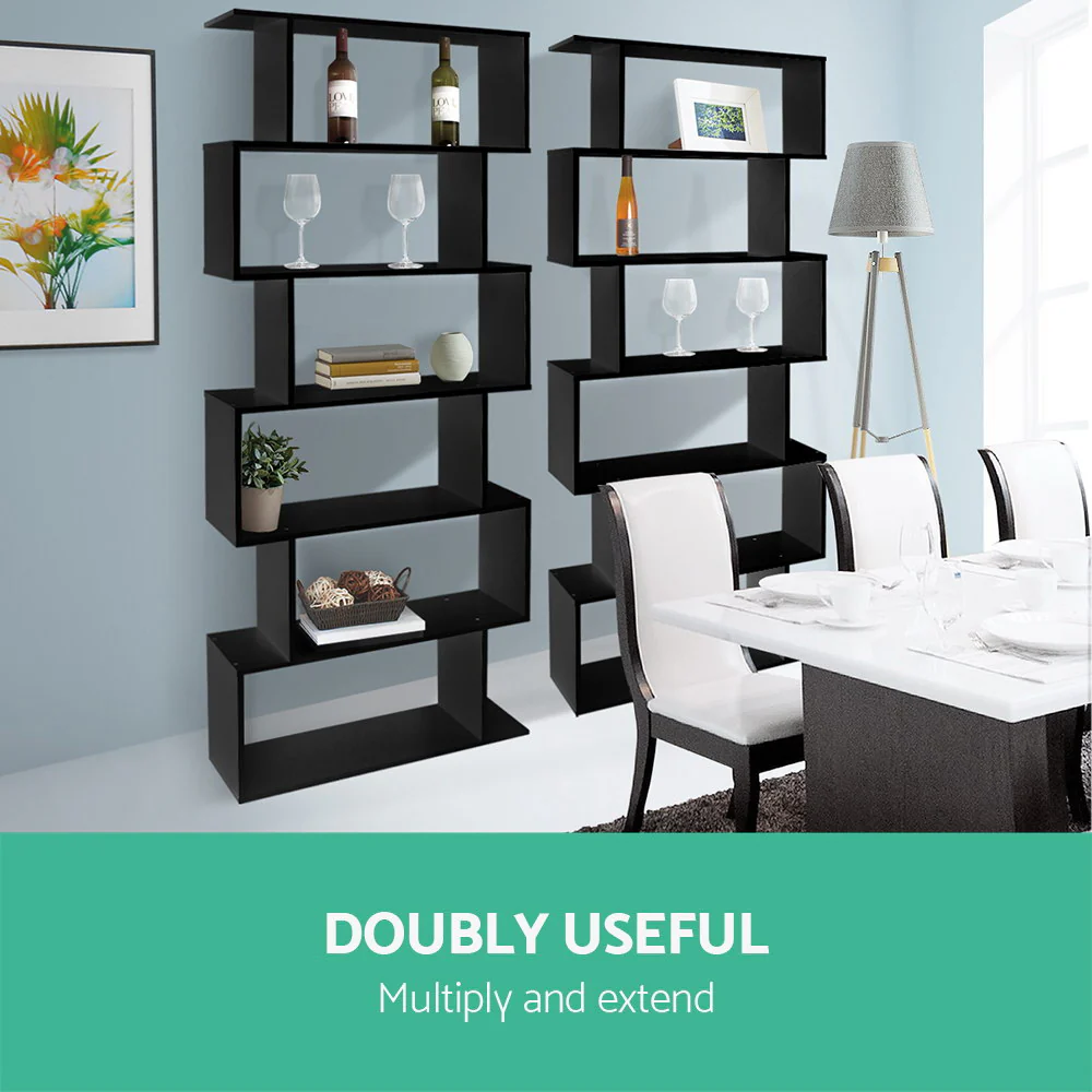 Artiss Bookshelf 6 Tiers - Riva Black - Nurns