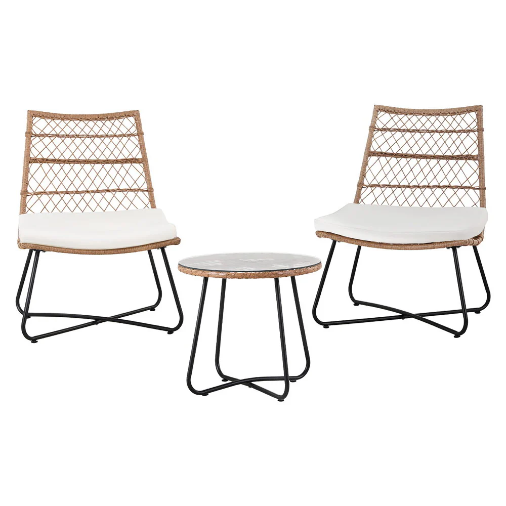 Mavies 2-Seater Wicker Table & Chairs Patio Furniture 3-Piece Bistro Set - Brown - Nurns