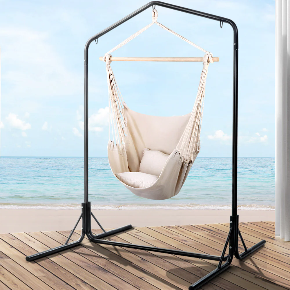 Outdoor Hammock Chair with Stand Hanging Hammock with Pillow - Cream - Nurns