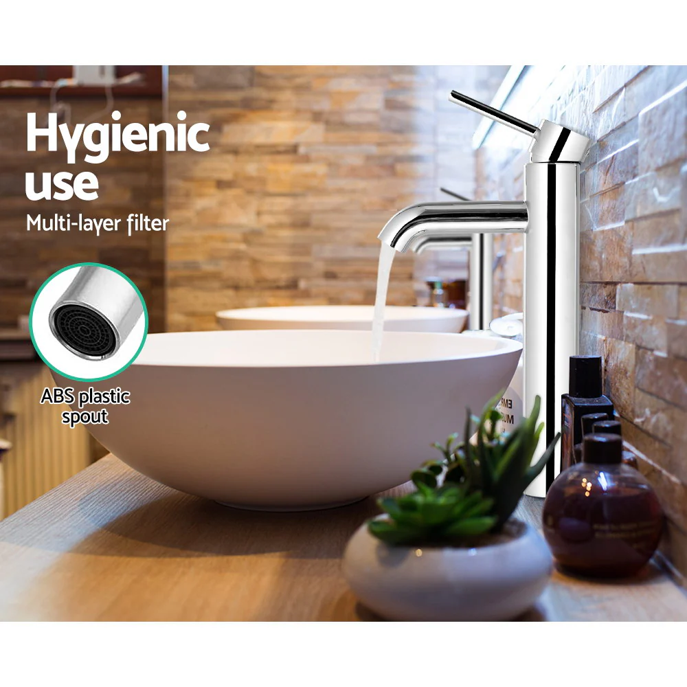 Bathroom Basin Mixer Tap Round Tall Faucet Vanity Laundry Chrome - Nurns