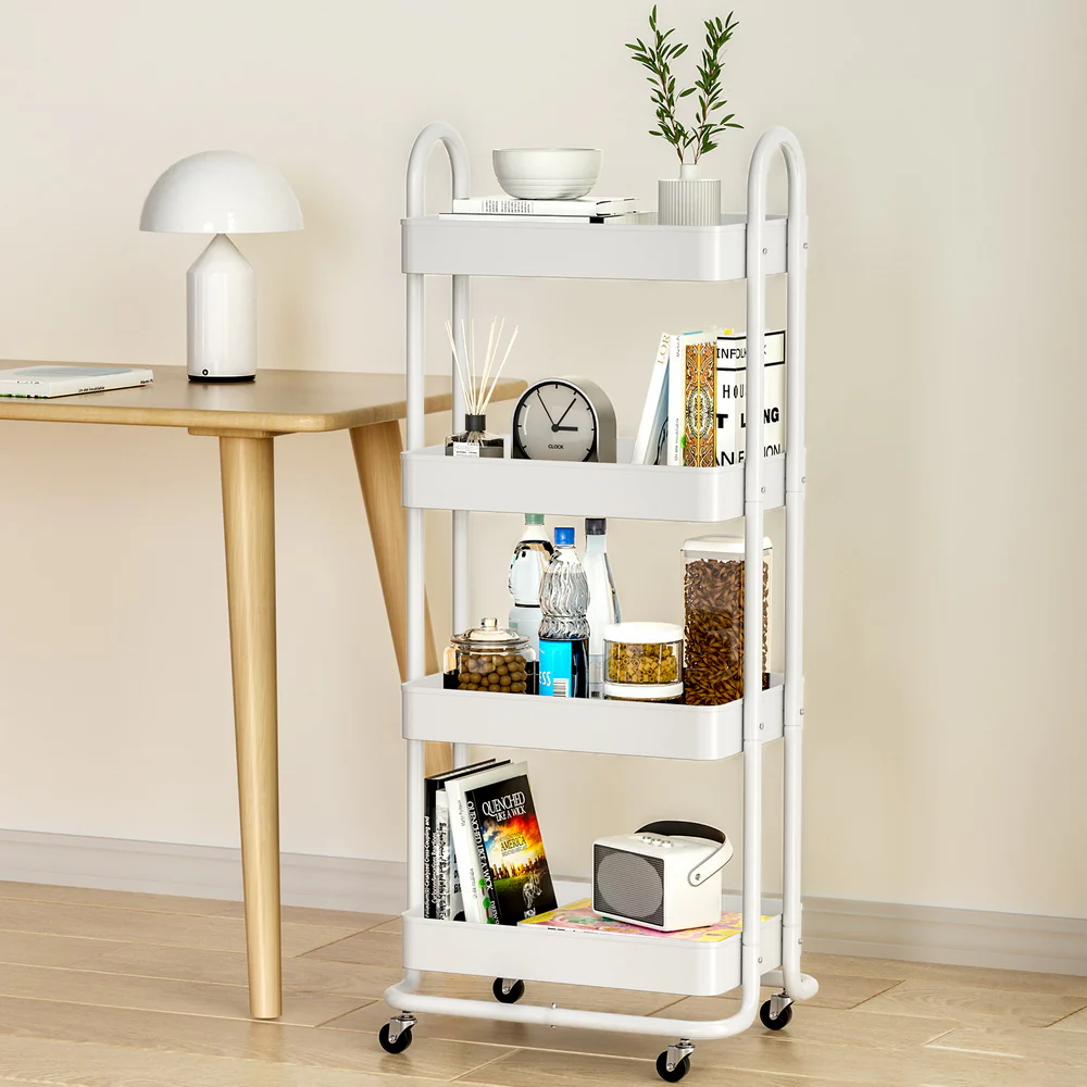 Storage Trolley Kitchen Cart 4 Tiers - White - Nurns