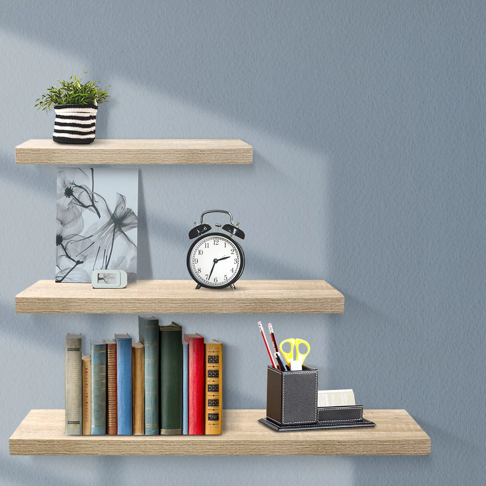 Artiss Floating Wall Shelf Set of 3 Oak - Nurns