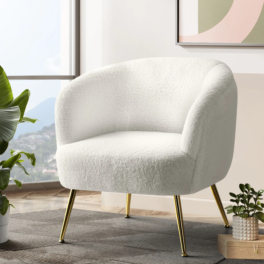 Macy Accent Sherpa Bouclé Lounge Armchair - White - Nurns