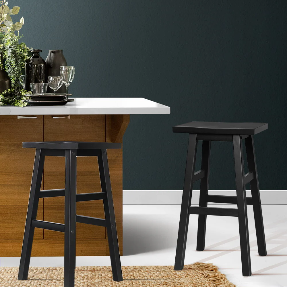 Set of 2 Lecce Beech Wood Bar Stools - Black - Nurns