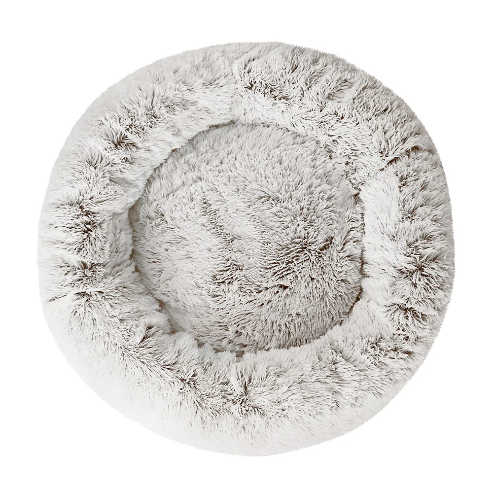 LARGE Dog Beds Pet 90cm Calming Soft Plush - White Brown - Nurns