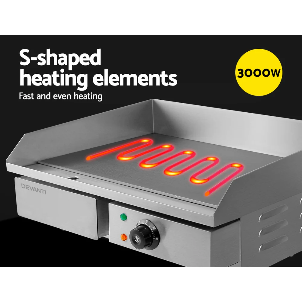Commercial Electric Griddle 55cm BBQ Grill Plate 3000W - Nurns