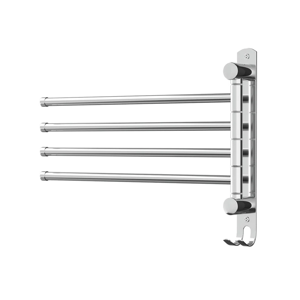 Towel Rail Rack Holder 4 Bars Wall Mounted Stainless Steel Swivel Hanging Hook - Nurns