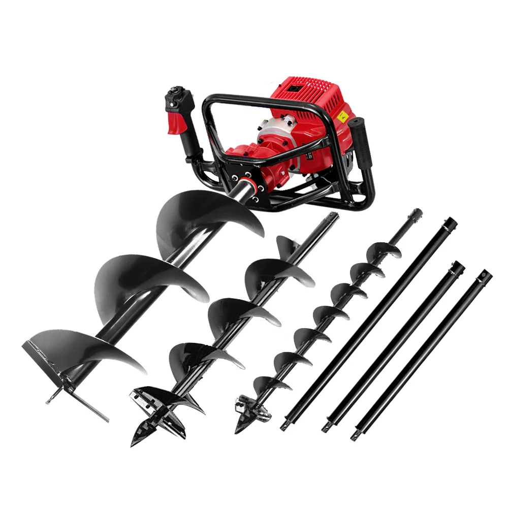 92cc Petrol Post Hole Digger Drill Borer Fence Extension with Auger Bit Set - Nurns