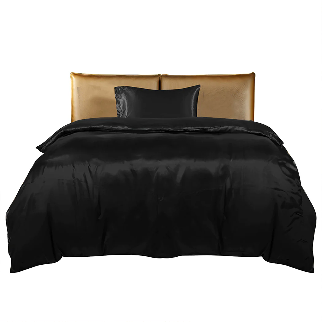 KING SINGLE Quilt Cover Set Bedspread Pillowcases - Summer Black - Nurns