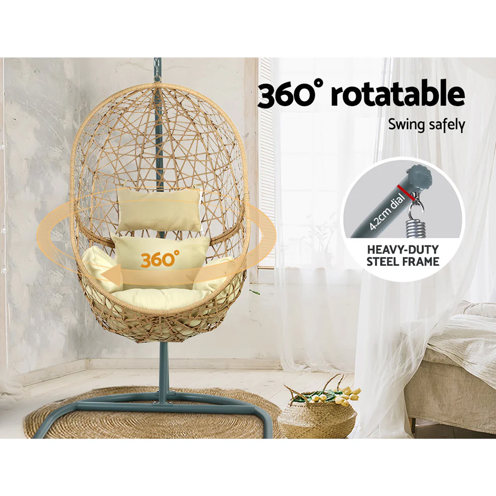 Yoshi Egg Swing Chair Wicker with Stand - Yellow - Nurns