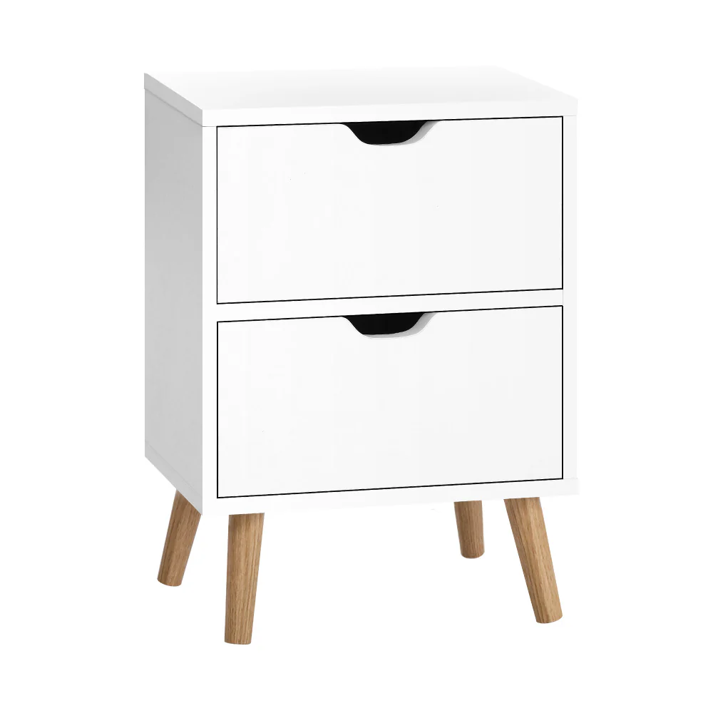 Orillia Bedside Table Nightstand with 2 Cabinet Drawers - White - Nurns