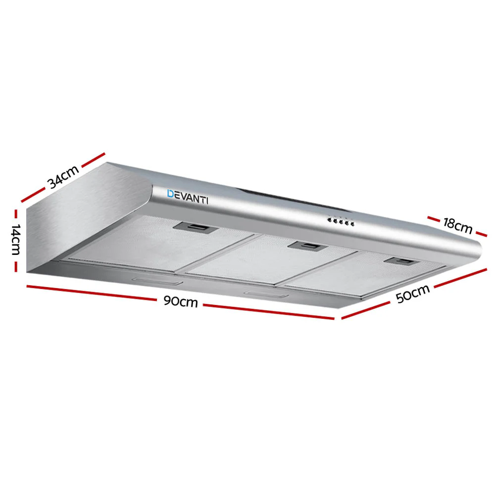 Devanti 900mm Range Hood 90cm Rangehood Stainless Steel - Nurns