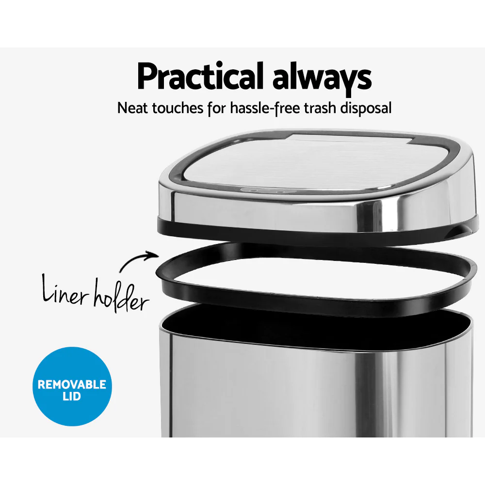 68L Stainless Steel Motion Sensor Rubbish Bin - Nurns