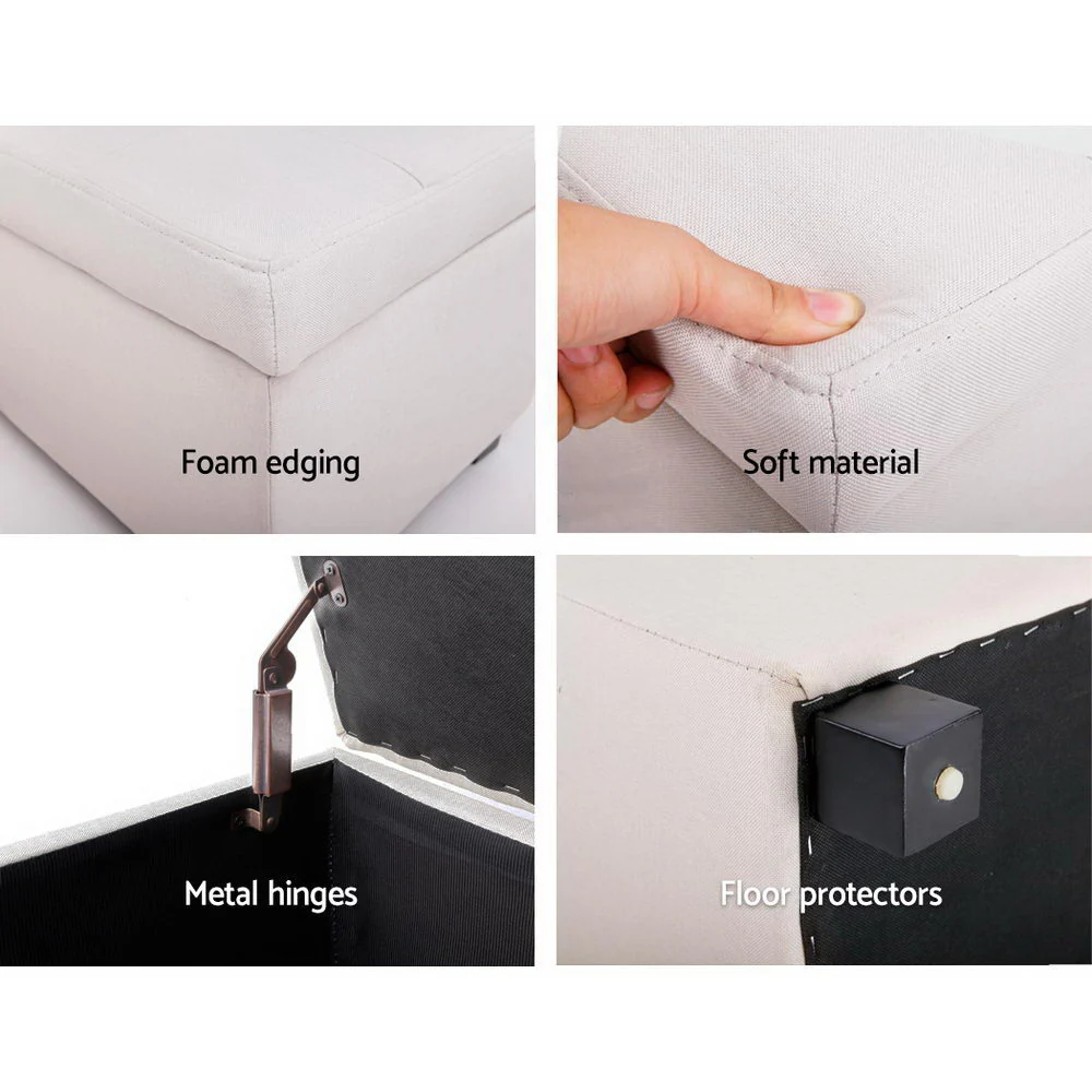 Large Fabric Storage Ottoman - Beige - Nurns