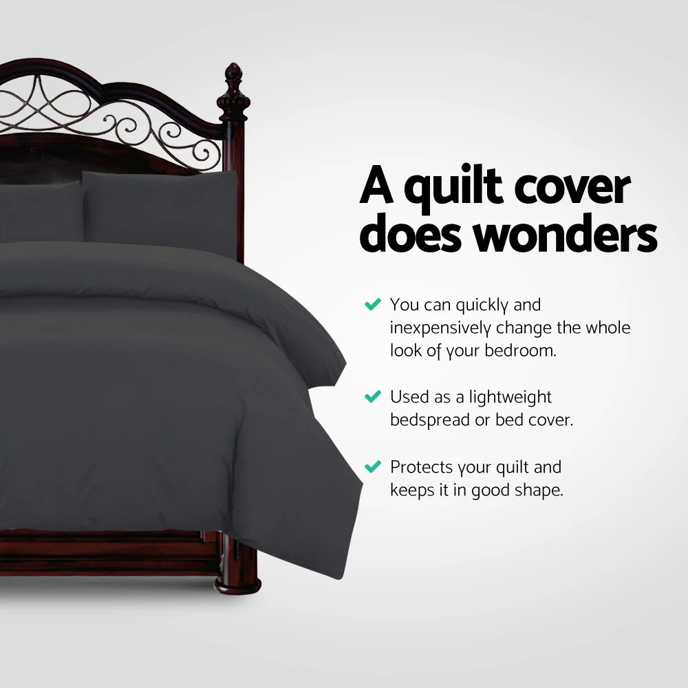 SUPER KING 3-Piece Quilt Cover Set - Black - Nurns