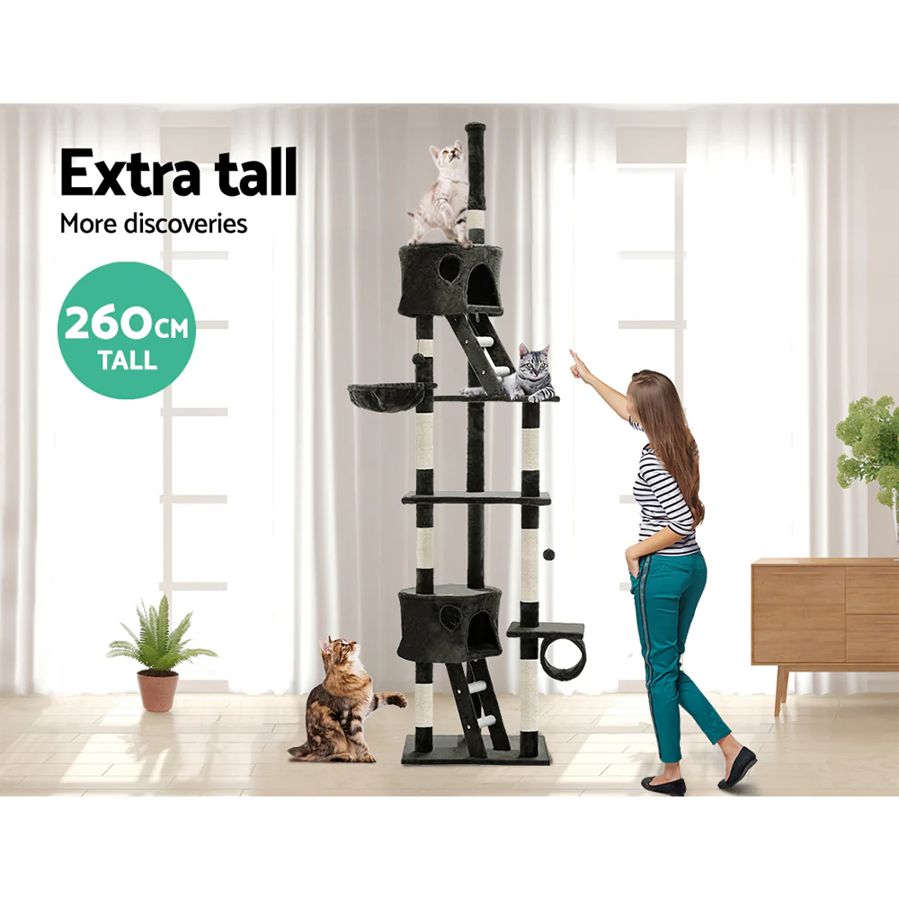Cat Tree 260cm Trees Scratching Post Scratcher Tower Condo House Furniture Wood - Nurns
