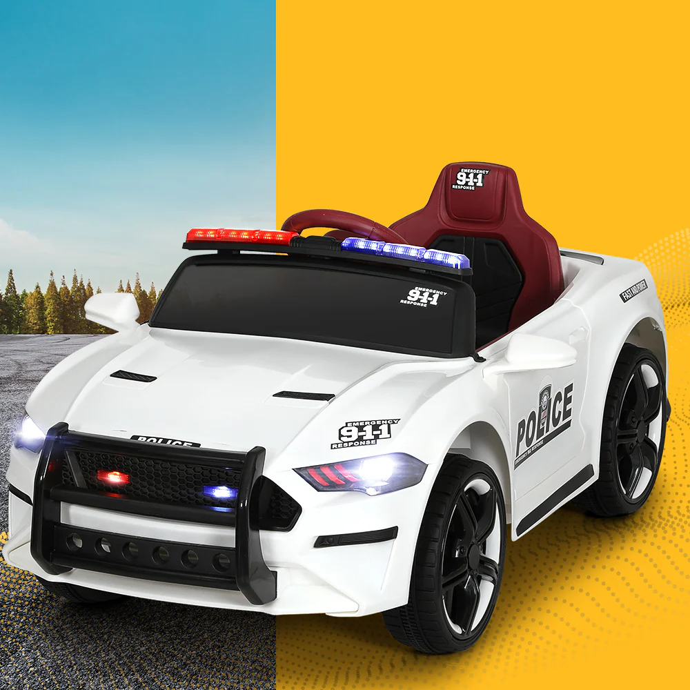 Kids Ride On Car Electric Patrol Police Cars Battery Powered Toys 12V - White - Nurns