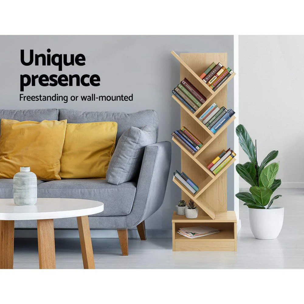 Artiss Tree Bookshelf 7 Tiers - Echo Oak - Nurns