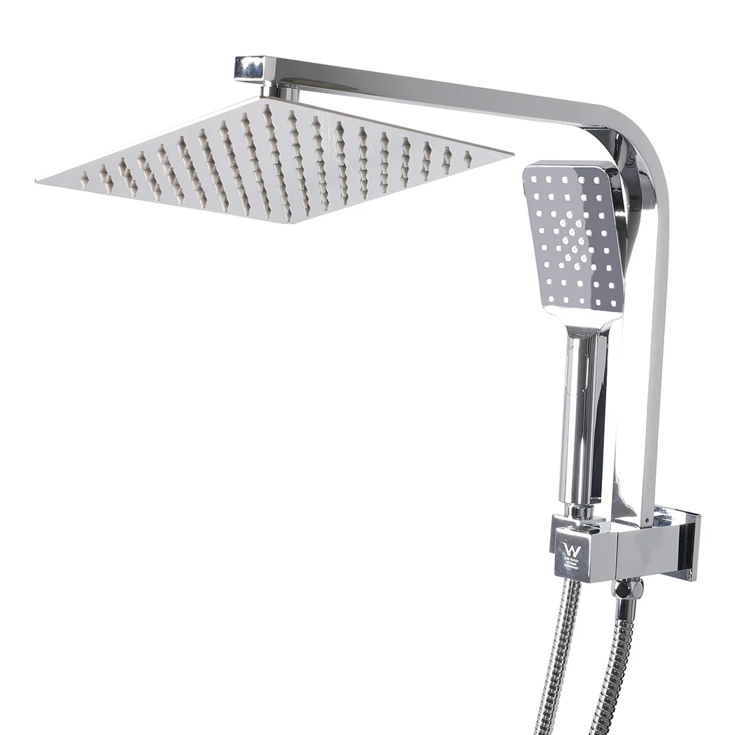 Rain Shower Head Set Silver Square Brass Taps Mixer Handheld High Pressure - Nurns