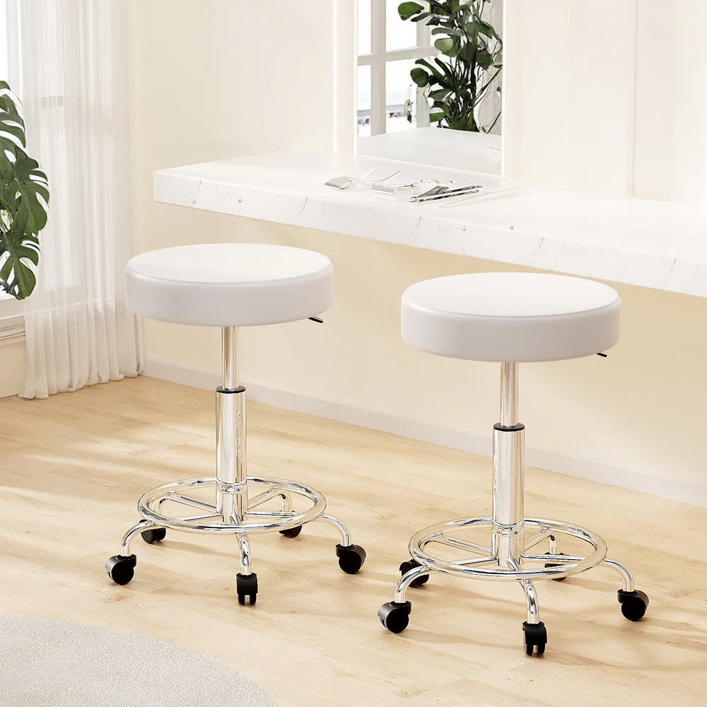 Set of 2 Salon Stool Round Swivel Chair White - Nurns