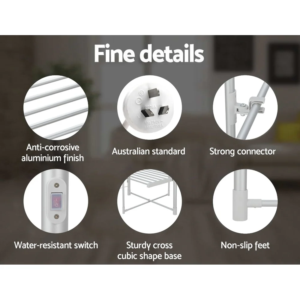 Electric Heated Towel Rail Rack 30 Bars Foldable Clothes Dry Warmer - Nurns