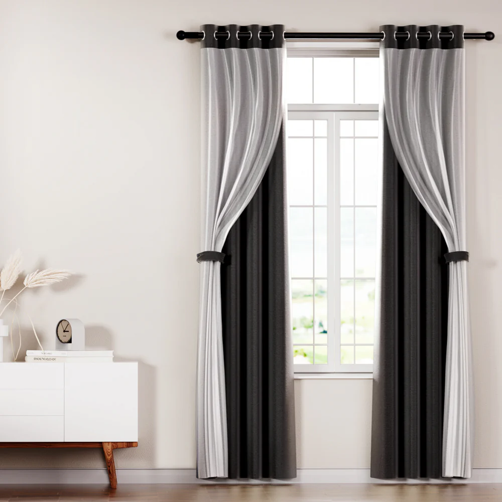 Set of 2 132x274cm Blockout Sheer Curtains Black - Nurns