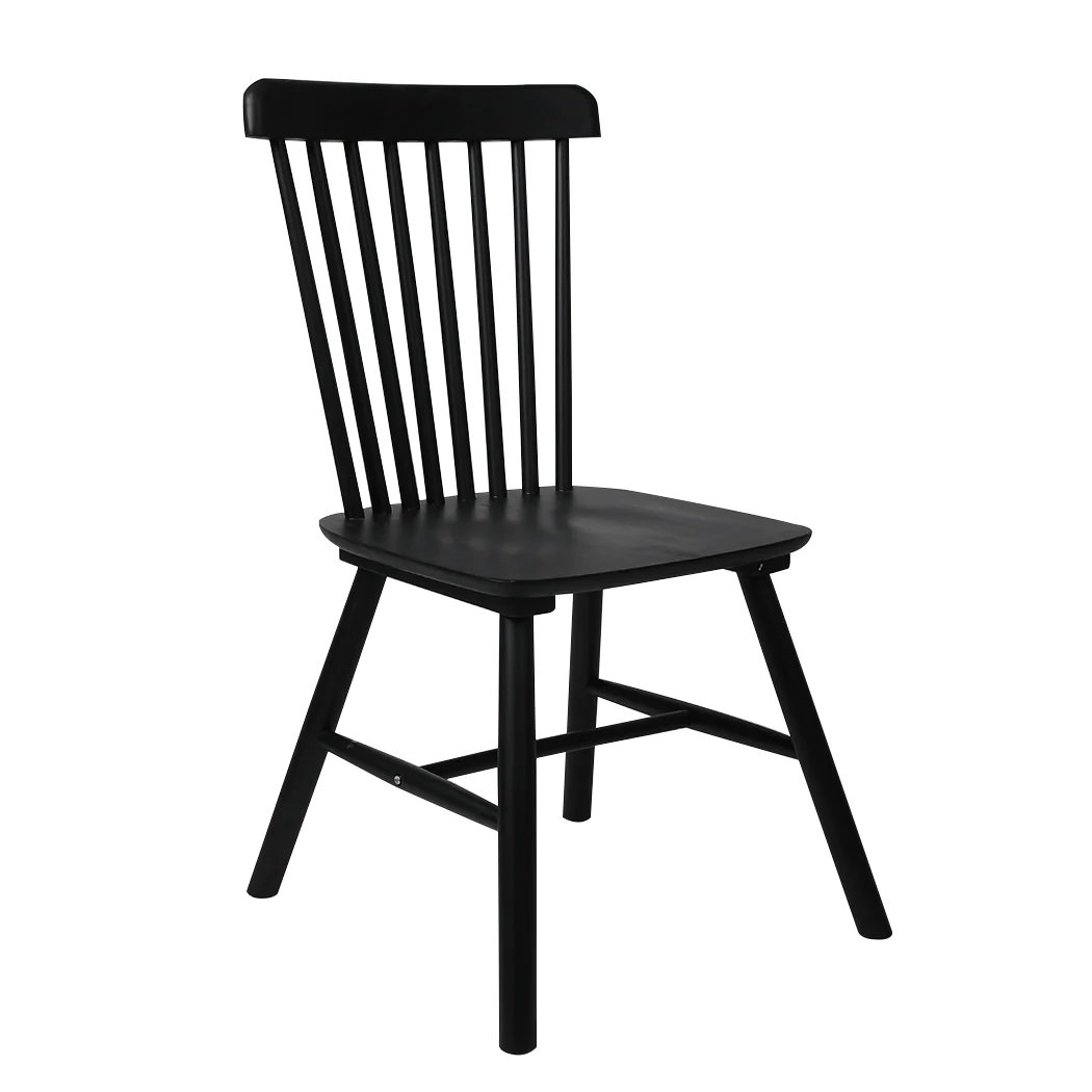 Cade Set of 2 Dining Chairs Side Replica Kitchen Wood Furniture - Black - Nurns