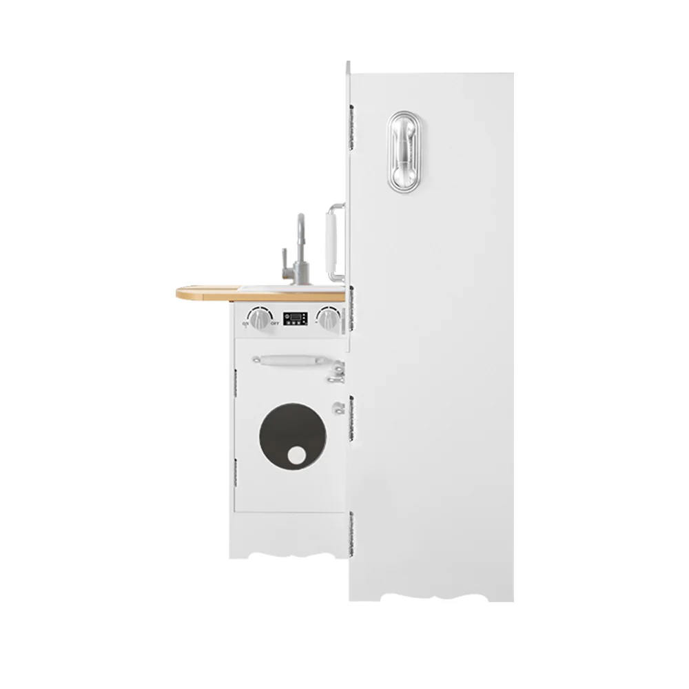 Kids Kitchen with Fridge Set Pretend Play Wooden Toys Cooking Cookware Childrens Toy - Nurns