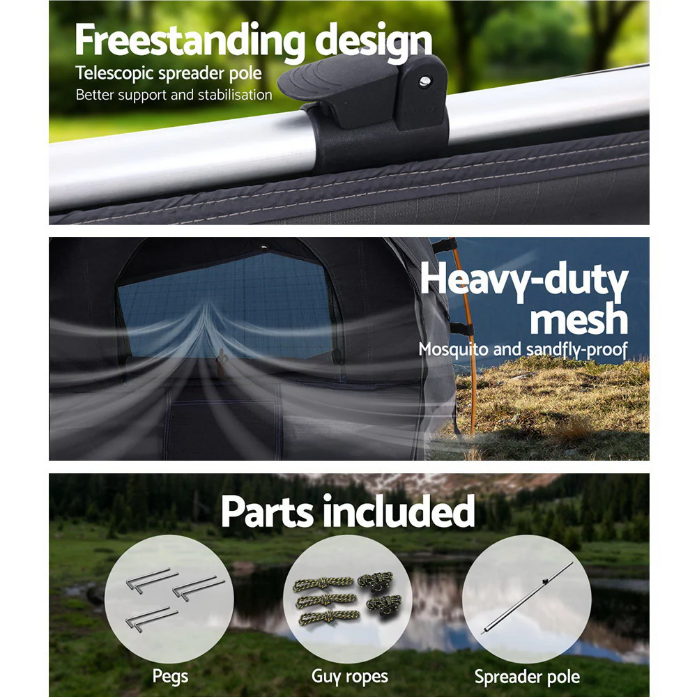 King Single Swag Camping Swags Canvas Free Standing Dome Tent Grey - Nurns