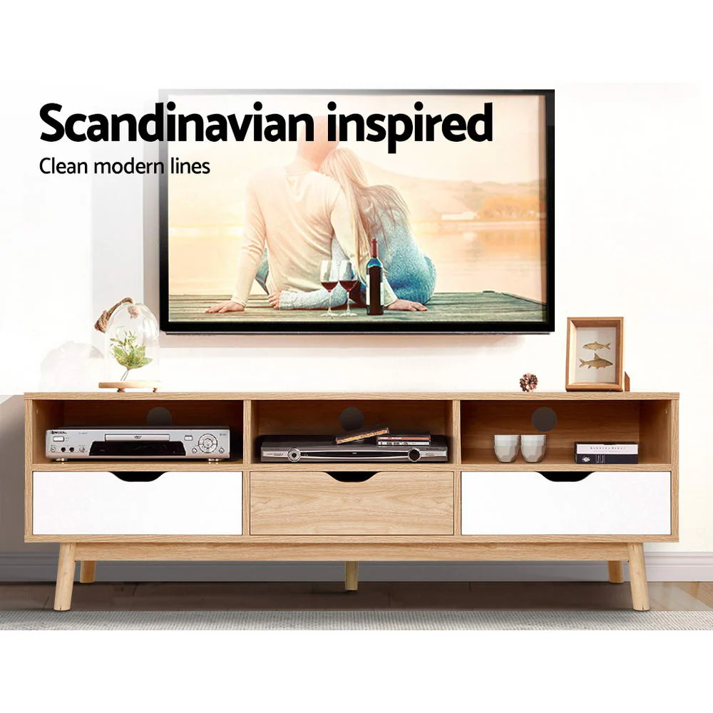 Ursa 140cm TV Cabinet Entertainment Unit Stand Wooden Storage Scandinavian - Oak & White - Nurns