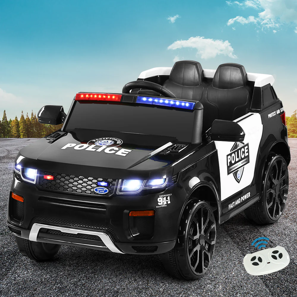 Electric Ride On Car Kids Patrol Police Ride On Cars Horn Music Remote - Black - Nurns