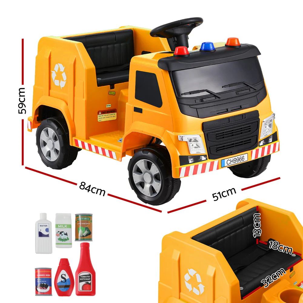 Kids Ride On Car Garbage Truck Police Light 12V Electric Toys Cars - Yellow - Nurns