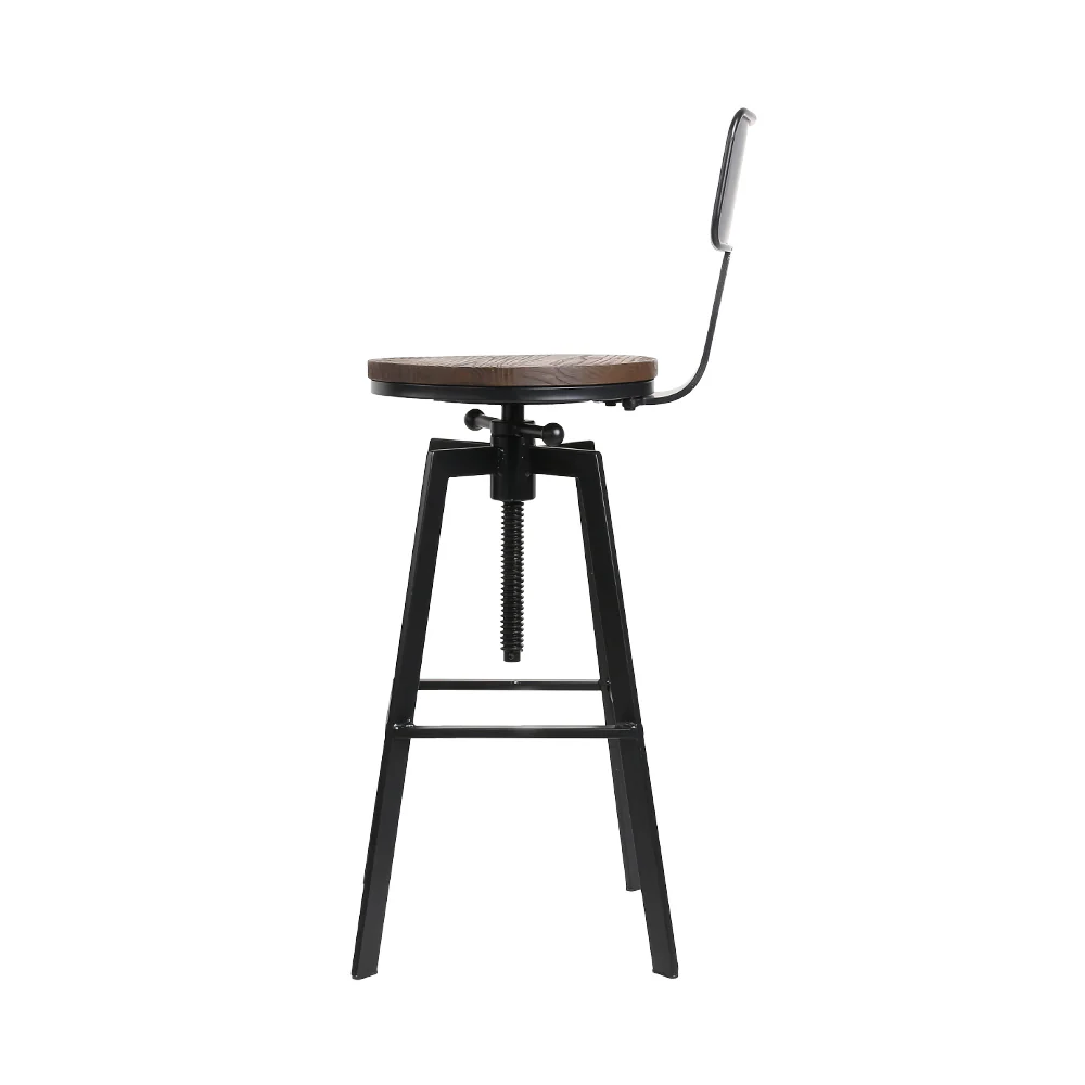 79.5cm Perugia Rustic Industrial Style Metal Bar Stool - Black & Wood - Nurns