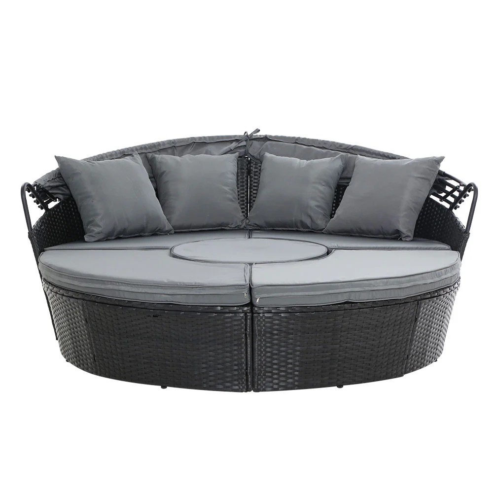 Tadcaster Outdoor Lounge Setting Sofa Patio Furniture Wicker Garden Rattan Set Day Bed - Black - Nurns