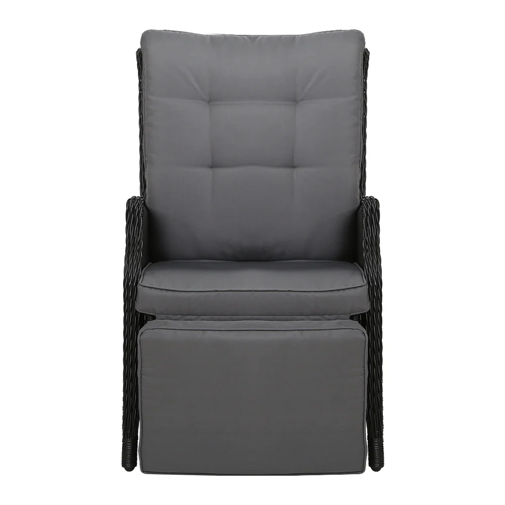 Moore Set of 2 Recliner Chairs Setting Outdoor Furniture Patio Wicker Sofa - Black - Nurns