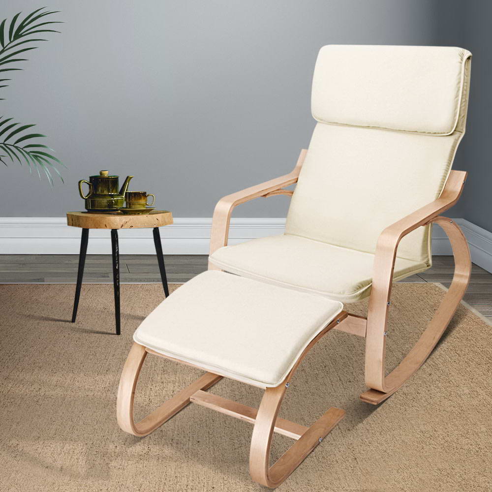 Mayra Rocking Armchair Footstool Bentwood - Beige - Nurns