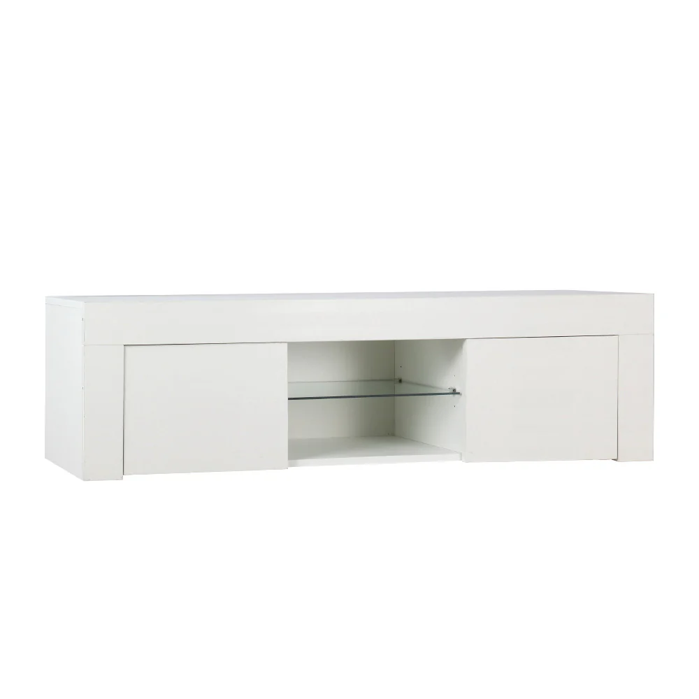 Morten 130cm TV Cabinet Entertainment Unit Stand RGB LED Gloss Furniture - White - Nurns