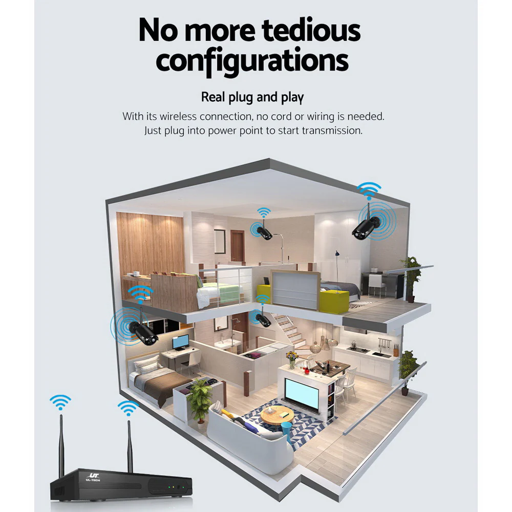 Wireless CCTV Security System 8CH NVR 3MP 6 Bullet Cameras - Nurns