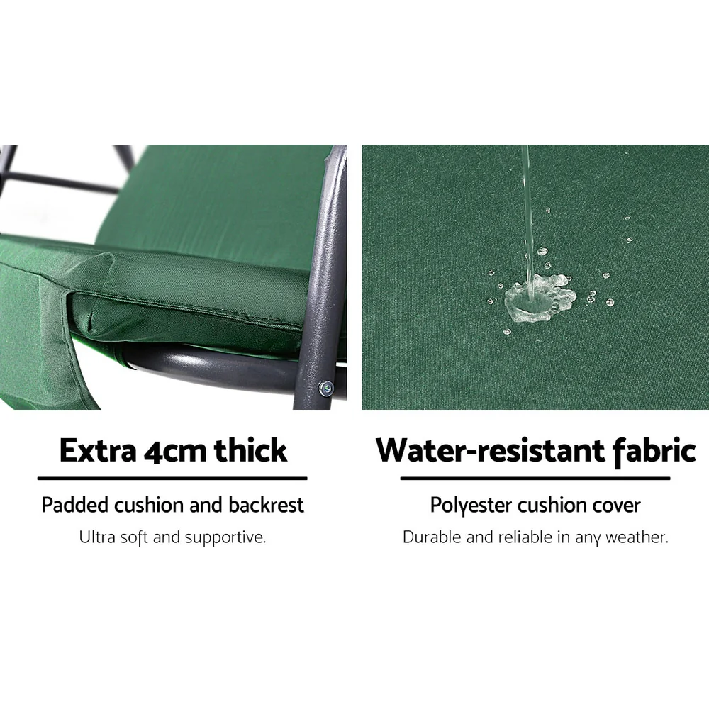 Astride Outdoor Swing Chair Garden Chair Bench Furniture Canopy 3 Seater - Green - Nurns