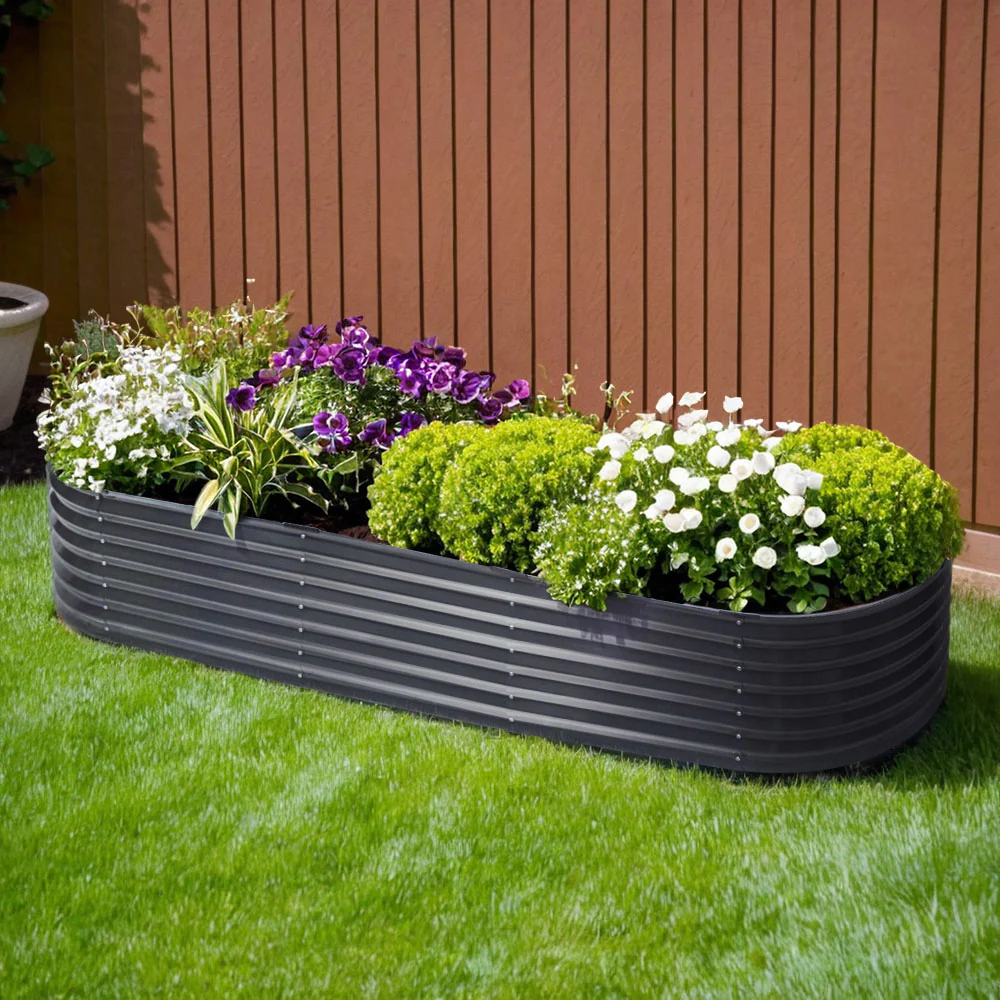 Garden Bed 240x80x42cm Oval Planter Box Raised Container Galvanised - Nurns