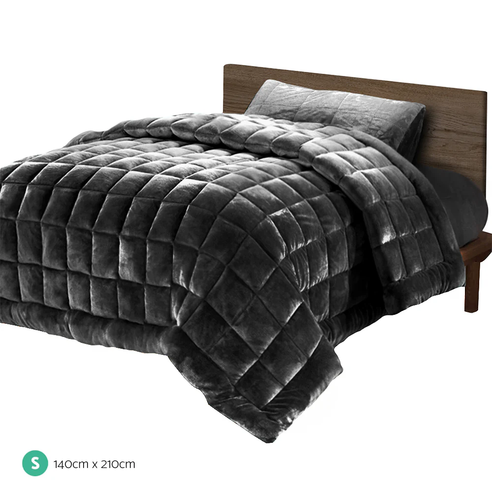 Single Giselle Bedding Faux Mink Quilt Charcoal - Nurns