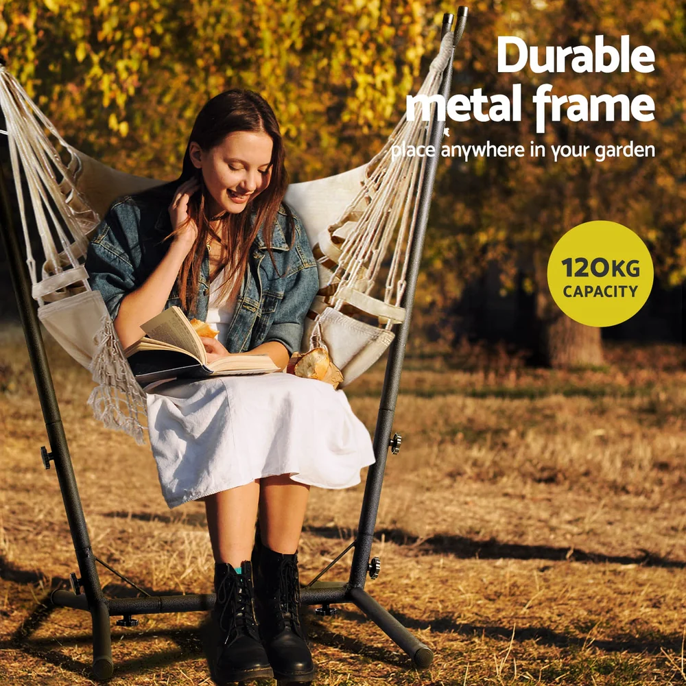 Hammock Chair Outdoor Camping Hanging with Stand - Cream - Nurns