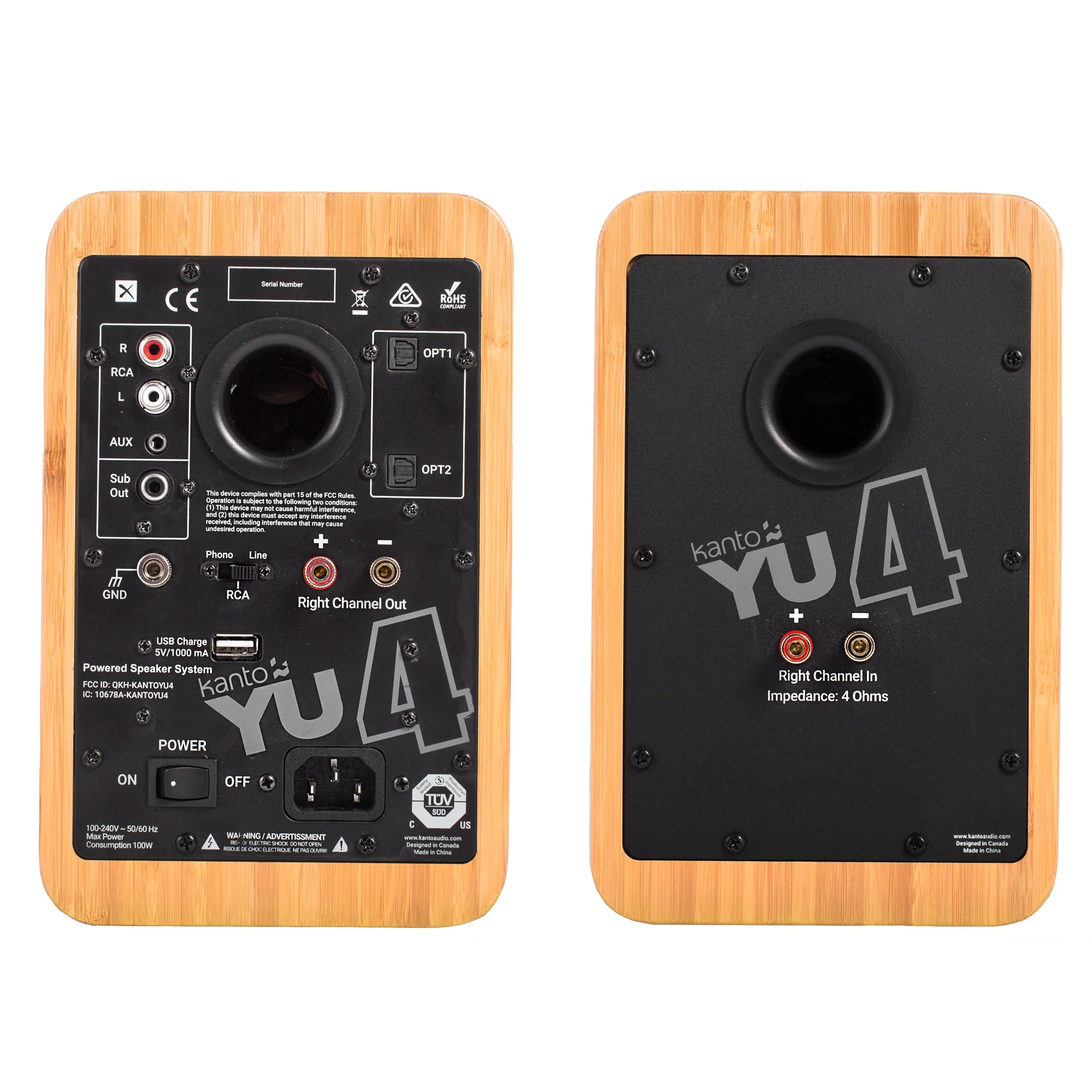 YU4 140W Powered Bookshelf Speakers With Bluetooth® And Phono Preamp - Bamboo - Nurns