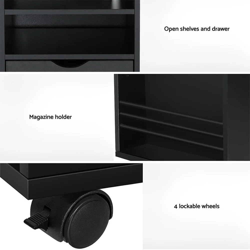 Milton LED Bedside Table USB Charging with LED Adjustable Laptop Tray - Black - Nurns