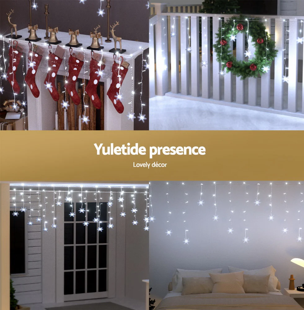 6M Christmas Icicle Lights String Light 160 LED Solar Powered - Cold White - Nurns