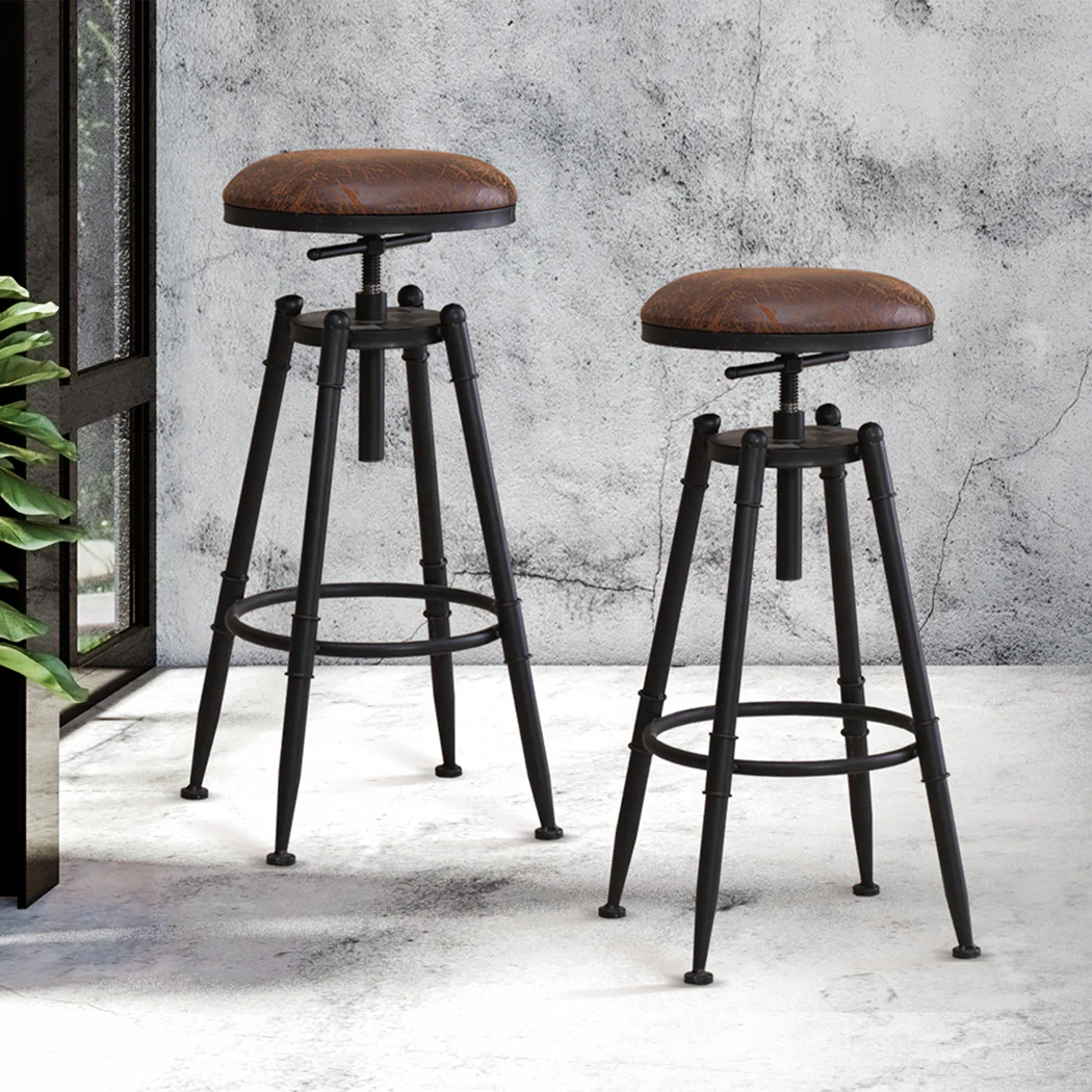 Set of 2 Trieste Rustic Industrial Bar Stool Kitchen Stool Barstool Swivel Dining Chair - Wood - Nurns
